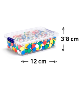 Tradineur - Mini Caja de ordenación de plástico transparente. Contenedor para almacenar botones, hilo o alimentos. Capacidad 200 ML. Dimensiones aprox.: 3,8 x 12 x 8 cm