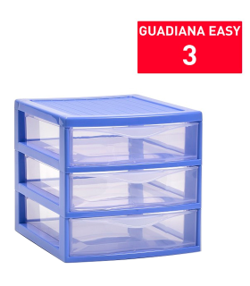 Tradineur - Cajonera guadiana de sobremesa, incluye 3 cajones transparentes, torre de almacenaje, armario, baño, oficina, fabricada en España (Azul, 17,5 x 18 x 21,5 cm)