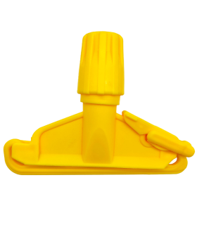 Tradineur - Pinza de plástico para fregona industrial, válida para mangos de hasta 2,5 cm de diámetro, limpieza del hogar, negocios (Amarillo, 12,5 x 17,5 x 4 cm)