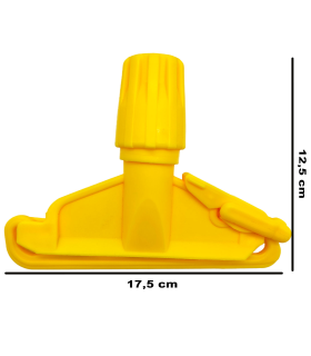 Tradineur - Pinza de plástico para fregona industrial, válida para mangos de hasta 2,5 cm de diámetro, limpieza del hogar, negocios (Amarillo, 12,5 x 17,5 x 4 cm)