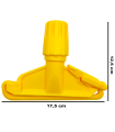 Tradineur - Pinza de plástico para fregona industrial, válida para mangos de hasta 2,5 cm de diámetro, limpieza del hogar, negocios (Amarillo, 12,5 x 17,5 x 4 cm)