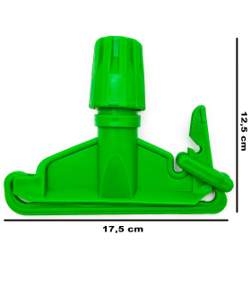 Tradineur - Pinza para fregona industrial de plástico, apta para mangos de hasta 2,5 cm de diámetro, limpieza del hogar, negocios (Verde, 12,5 x 17,5 x 4 cm)