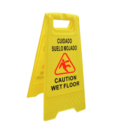 Señal de suelo mojado en castellano e inglés 61.5 x 29 cm, cartel plegable señalización advertencia pavimento mojado amarillo para empresas y grandes superficies