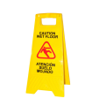 Señal de suelo mojado en castellano e inglés 61.5 x 29 cm, cartel plegable señalización advertencia pavimento mojado amarillo para empresas y grandes superficies