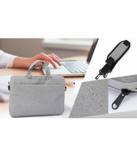 Tradineur - Bolsa para portátil de 11-12 pulgadas, bolso, maletín, bandolera, funda de tela impermeable con asas y correa de hombro para ordenador, tablet, forro acolchado, ligera (Gris, 25 x 36 cm)