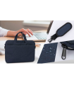 Tradineur - Bolsa para portátil de 11-12 pulgadas, bolso, funda, bandolera, maletín de tela impermeable con asas y correa de hombro para ordenador, tablet, forro acolchado (Azul marino, 25 x 36 cm)