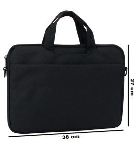 Tradineur - Bolsa para portátil de 13-14 pulgadas, bolso, bandolera, maletín, funda de tela impermeable con asas y correa de hombro para ordenador, tablet, forro acolchado, ligera (Negro, 27 x 38 cm)