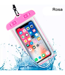 Tradineur - Bolsa estanca universal para móvil, funda impermeable con correa para smartphone de hasta 6,7 pulgadas, guardar dinero, tarjetas, deportes acuáticos, playa, piscina (Rosa)