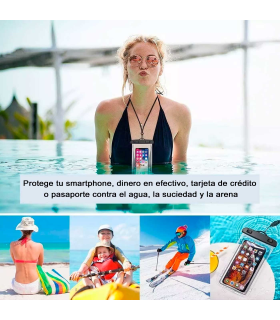 Tradineur - Bolsa estanca universal para móvil, funda impermeable con correa para smartphone de hasta 6,7 pulgadas, guardar dinero, tarjetas, deportes acuáticos, playa, piscina (Rosa)