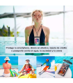 Tradineur - Bolsa estanca móvil universal, funda impermeable con correa para smartphone de hasta 6,7 pulgadas, guardar dinero, tarjetas, deportes acuáticos, playa, piscina (Verde)