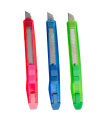 Tradineur - Pack de 3 cúters - Mango ergonómico antideslizante - Fabricado en acero y plástico - Longitud de 13 cm - Color: Azul, Verde y Rosa