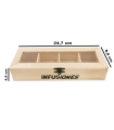 Tradineur - Caja de madera "Infusiones" con tapa de cristal, caja de almacenamiento decorativa, madera natural, guardar té, manzanilla, manualidades, regalo, 4,8 x 24,7 x 8,8 cm