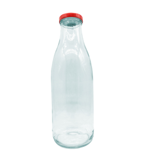 Tradineur - Botella de vidrio multiusos, bote, frasco facetado con tapa de rosca, guardar agua, leche, zumo, bebidas (9 x 25,5 cm, 1 L)