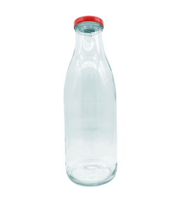 Tradineur - Botella de vidrio multiusos, bote, frasco facetado con tapa de rosca, guardar agua, leche, zumo, bebidas (9 x 25,5 cm, 1 L)