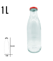 Tradineur - Botella de vidrio multiusos, bote, frasco facetado con tapa de rosca, guardar agua, leche, zumo, bebidas (9 x 25,5 cm, 1 L)