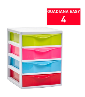 Tradineur - Cajonera guadiana de sobremesa, incluye 4 cajones, torre de almacenaje, armario, baño, oficina, fabricada en España (Multicolor, 22,5 x 18 x 21,5 cm)