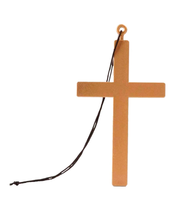 Tradineur - Cruz de plástico para halloween, disfraz, carnaval, fiestas, colgante de cruz de sacerdote, color dorado, 23 x 13 x 0,8 cm