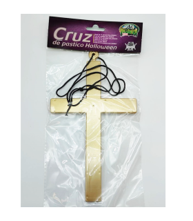 Tradineur - Cruz de plástico para halloween, disfraz, carnaval, fiestas, colgante de cruz de sacerdote, color dorado, 23 x 13 x 0,8 cm