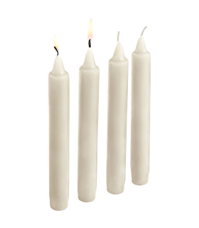 Tradineur - Pack de 4 velas alargadas, velas de mesa cilíndricas, parafina y mecha de algodón, sin perfume, rituales y ceremonias (Blanco, 17 cm)