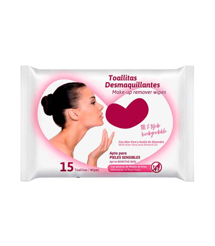 Tradineur - Toallitas desmaquillantes - Extracto de Aceite de Almendra y Aloe Vera - 100% biodegradable - Incluye 15 Toallas.