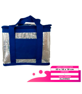 Tradineur - Bolsa térmica porta alimentos con forro de aluminio, nevera de pvc con asas, cremallera y aislante interior, frío, plegable, picnic, playa, camping, 23 x 16 x 18 cm