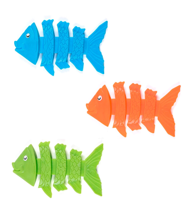 Tradineur - Set de 3 peces flexibles de colores para buceo, plástico, juegos acuáticos, piscina, coordinación mano-ojo, conciencia del espacio, natación, niños, 11 x 6,5 cm