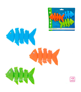 Tradineur - Set de 3 peces flexibles de colores para buceo, plástico, juegos acuáticos, piscina, coordinación mano-ojo, conciencia del espacio, natación, niños, 11 x 6,5 cm