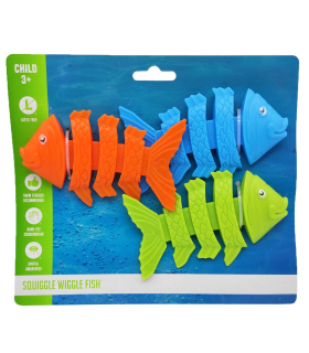 Tradineur - Set de 3 peces flexibles de colores para buceo, plástico, juegos acuáticos, piscina, coordinación mano-ojo, conciencia del espacio, natación, niños, 11 x 6,5 cm