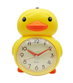 Tradineur - Reloj despertador analógico infantil de plástico, incluye luz y función snooze, botón de apagado, funcionamiento con 2 pilas AA, niños, decoración (Pato amarillo, 17,5 x 14 cm)