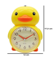 Tradineur - Reloj despertador analógico infantil de plástico, incluye luz y función snooze, botón de apagado, funcionamiento con 2 pilas AA, niños, decoración (Pato amarillo, 17,5 x 14 cm)