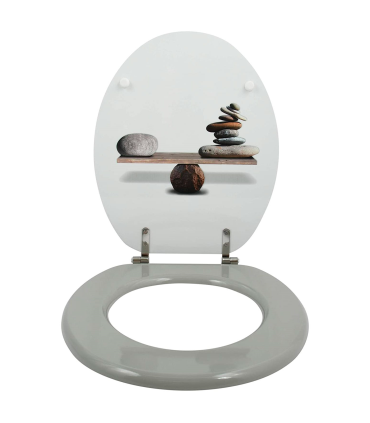 Tradineur - Tapa de WC universal decorada con piedras, asiento de madera MDF para inodoro, bisagras de acero inoxidable, fácil de colocar y limpiar (Spirit, 43,6 x 37,6 x 1,6 cm)