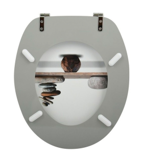 Tradineur - Tapa de WC universal decorada con piedras, asiento de madera MDF para inodoro, bisagras de acero inoxidable, fácil de colocar y limpiar (Spirit, 43,6 x 37,6 x 1,6 cm)