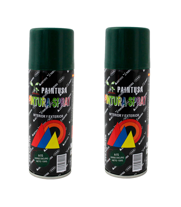 Montoro - Pack 2 botes de pintura en spray verde oscuro A15 200 ml, válido para multitud de superficies de interior y exterior. Pintura en spray, válida para distintos materiales de 17 x 5 x 5 cm