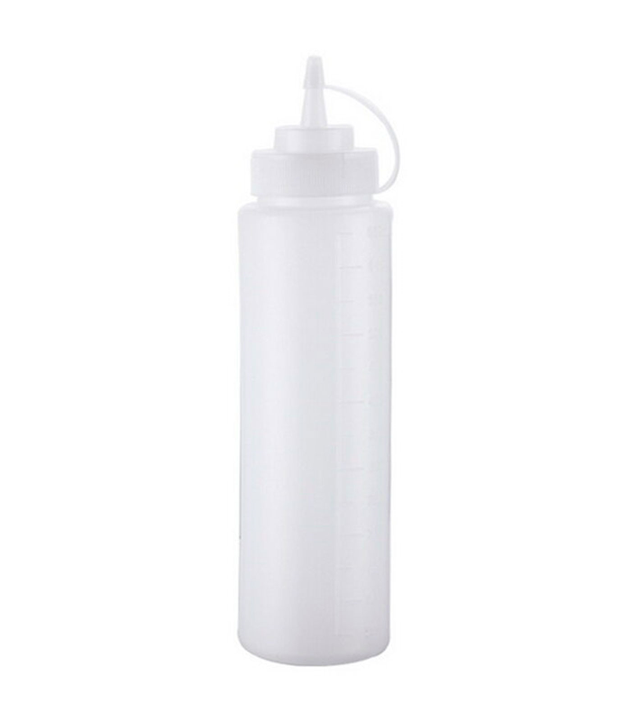 Tradineur - Botella de plástico reutilizable para servir salsas, dispensador de aliño rellenable, ketchup, mostaza, apta para uso alimentario, fabricada en España, 1 litro, 29,5 x 7,7 cm