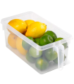 Tradineur - Cajón organizador reutilizable para frigorífico, recipiente de plástico transparente con asa para almacenar fruta, verdura, apto para lavavajillas, fabricado en España, 12 x 15 x 29 cm