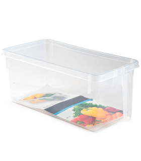 Tradineur - Cajón organizador reutilizable para frigorífico, recipiente de plástico transparente con asa para almacenar fruta, verdura, apto para lavavajillas, fabricado en España, 12 x 15 x 29 cm