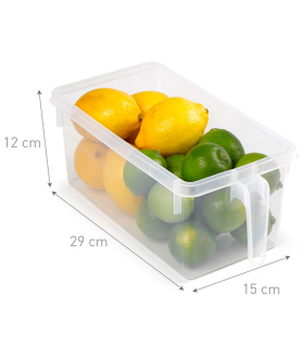 Tradineur - Cajón organizador reutilizable para frigorífico, recipiente de plástico transparente con asa para almacenar fruta, verdura, apto para lavavajillas, fabricado en España, 12 x 15 x 29 cm