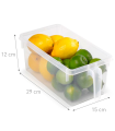 Tradineur - Cajón organizador reutilizable para frigorífico, recipiente de plástico transparente con asa para almacenar fruta, verdura, apto para lavavajillas, fabricado en España, 12 x 15 x 29 cm