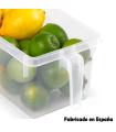 Tradineur - Cajón organizador reutilizable para frigorífico, recipiente de plástico transparente con asa para almacenar fruta, verdura, apto para lavavajillas, fabricado en España, 12 x 15 x 29 cm