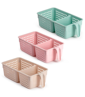 Tradineur - Cajón organizador reutilizable para frigorífico, 2 compartimentos, recipiente plástico con asa, almacenar fruta, verdura, fabricado en España, 8,8 x 15,3 x 29,5 cm, color pastel aleatorio