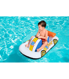 Tradineur - Coche deportivo hinchable infantil para piscina, vehículo acuático inflable flotante para niños, incluye parche de reparación, 110 x 75 cm