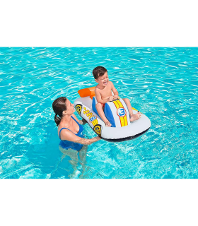 Tradineur - Coche deportivo hinchable infantil para piscina, vehículo acuático inflable flotante para niños, incluye parche de reparación, 110 x 75 cm