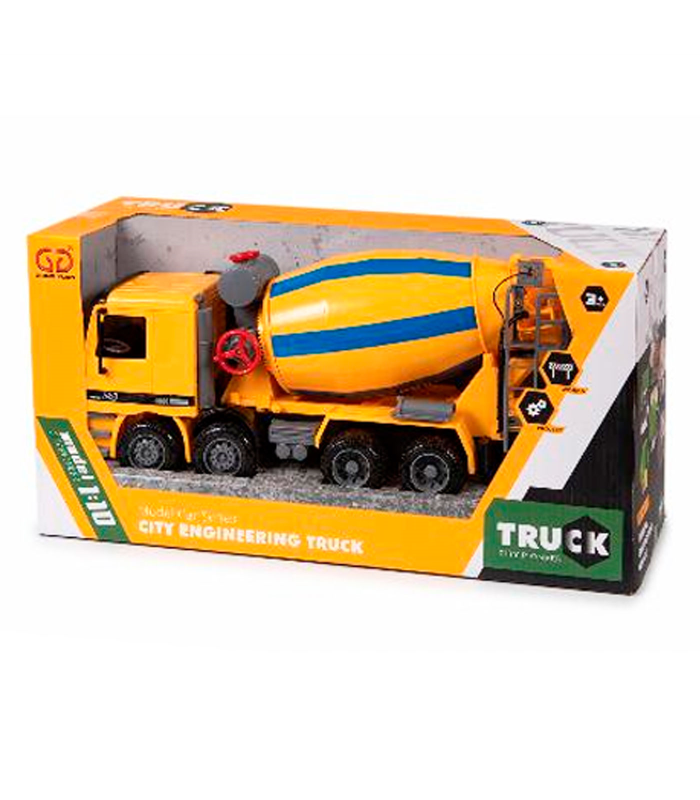 Toinsa - Camión hormigonera con movimiento fricción, vehículo de constucción, mezcla cemento, juguete truck para niños, escala 1:10, dimensiones 38 x 16 x 12 cm