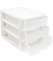 Tradineur - Cajonera "turia" de sobremesa 3 cajones de color blanco de 17 x 13,5 x 17 cm, Cajonera plástico 3 cajones para mesa multiusos para almacenamiento y organización ideal para oficina.