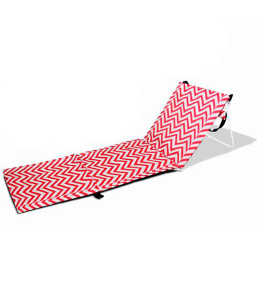 Tradineur - Esterilla abatible de playa, tumbona con respaldo reclinable, incluye bolsillo y correa, plegable, ligera y resistente, piscina, camping, jardín (Zigzag, Rojo y blanco, 170 x 54 x 35 cm)