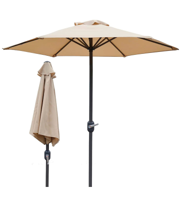 Tradineur - Sombrilla / Parasol para exteriores - Estructura de acero y tejido de poliéster - Apertura de manivela - Ø 300 x 244 cm - Color Beige