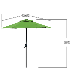 Tradineur - Sombrilla / Parasol para exteriores - Estructura de acero y tejido de poliéster - Apertura de manivela - Ø 300 x 244 cm - Color Verde