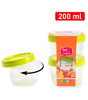 Tradineur - Set de 2 botes reutilizables de plástico, tapa de rosca, frascos, tarros, almacenaje, frutos secos, fruta, especias, condimentos, fabricados en España, 200 ml, 6 x 8,6 cm, color aleatorio