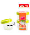 Tradineur - Set de 2 botes reutilizables de plástico, tapa de rosca, frascos, tarros, almacenaje, frutos secos, fruta, especias, condimentos, fabricados en España, 200 ml, 6 x 8,6 cm, color aleatorio