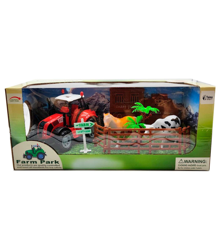 Tractor fricción con animales y accesorios en granja, juguete granjero para niños, conjunto de juguetes de granja, dimensiones 13 x 32 x 15 cm